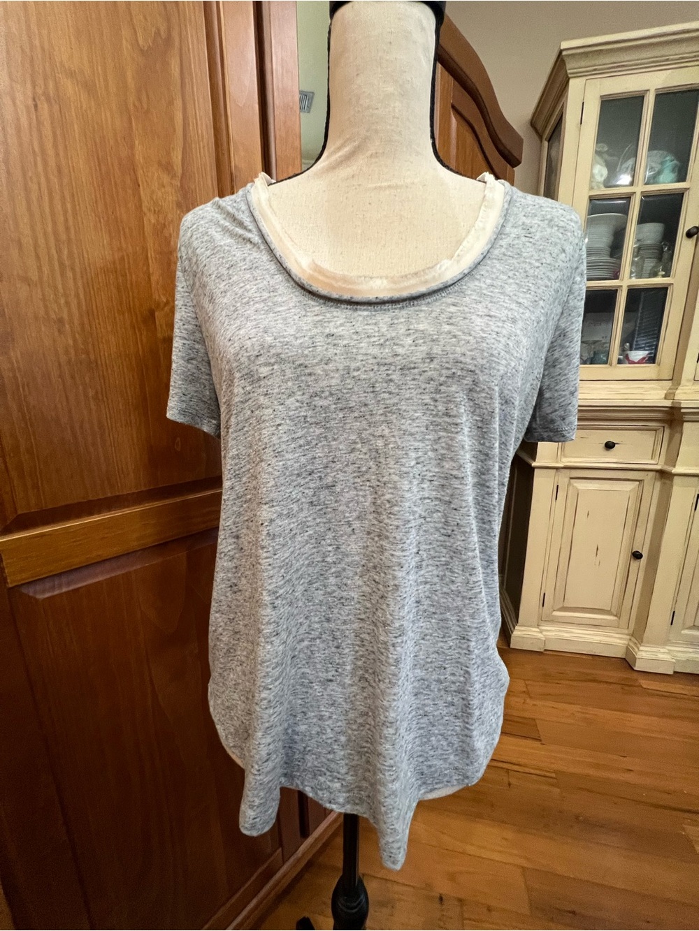 Casual Grey Scoop Neck Women's Top